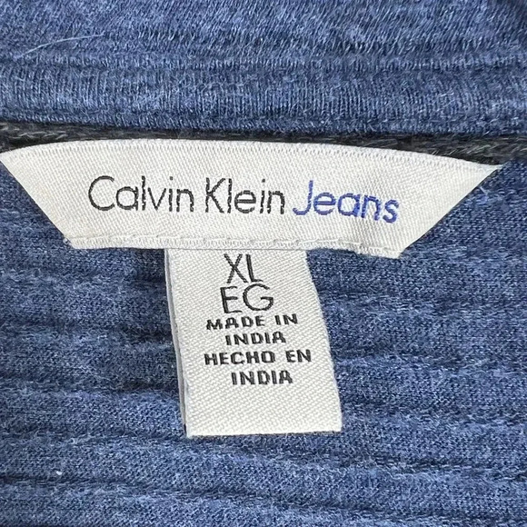 Calvin Klein Jeans Mens XL Blue 1/4 Zip Pullover Sweatshirt Minimalist Dad Wear - Picture 10 of 14